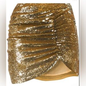 Retrofete Gold Sequin Draped Mini Skirt - NWT Size M